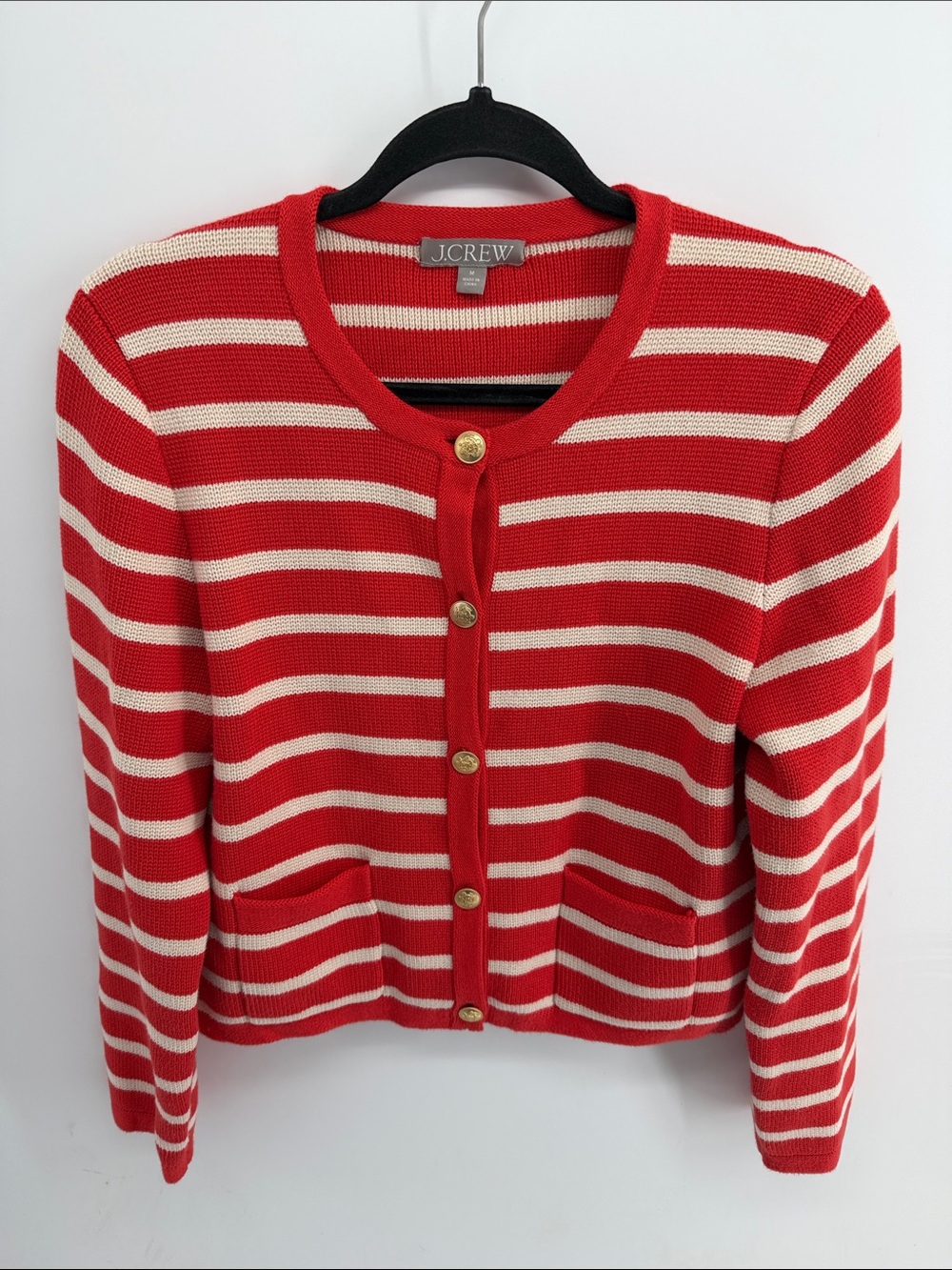 J. Crew Emilie cotton heavy knit striped old money nautical cardigan sz M